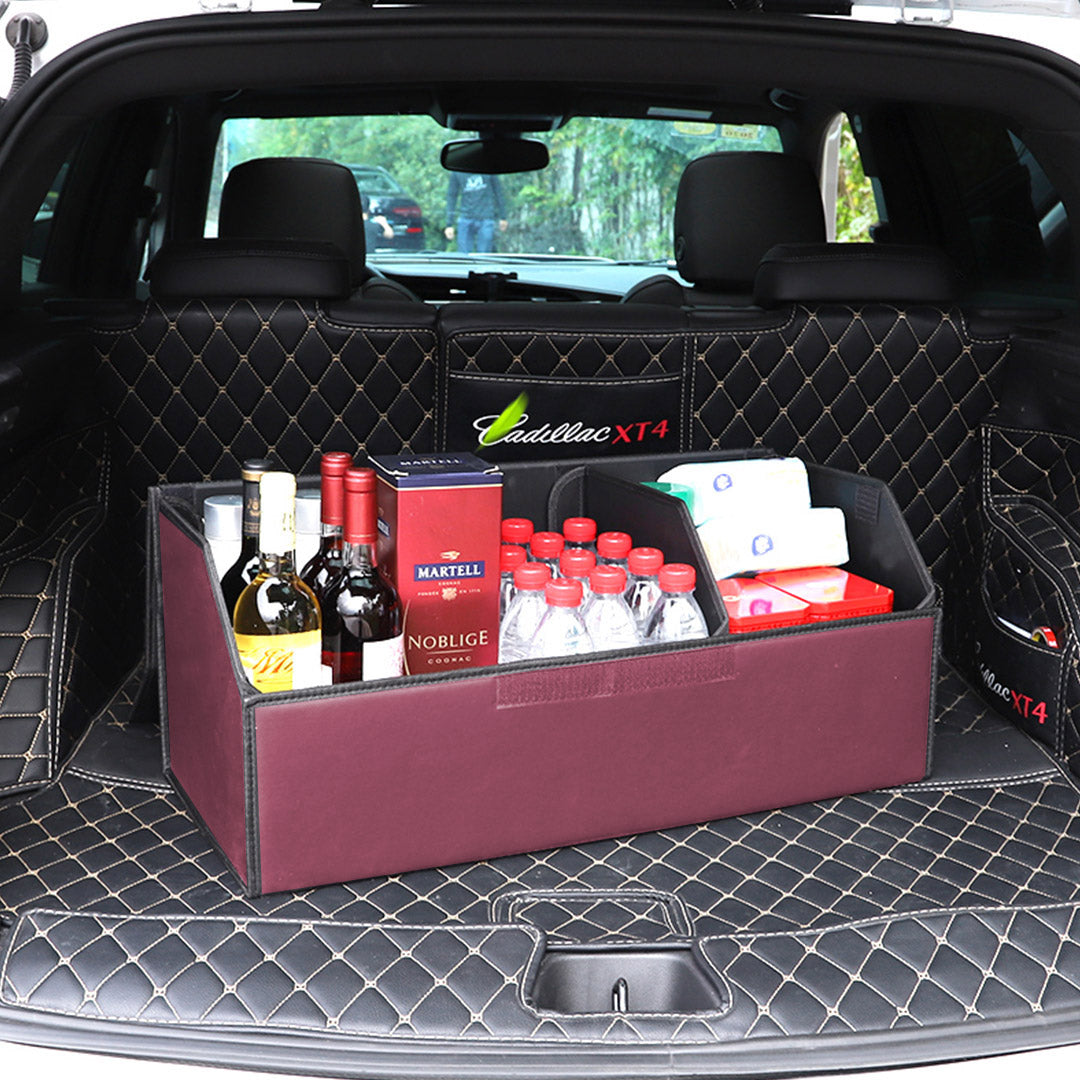 Premium Leather Car Boot Collapsible Foldable Trunk Cargo Organizer Portable Storage Box Red Medium - image10