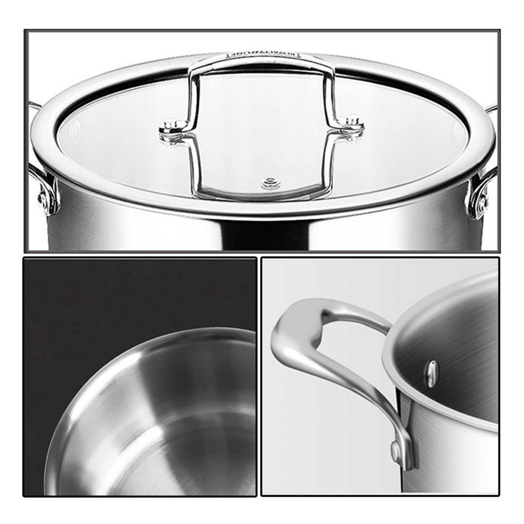Premium 2X 26cm Stainless Steel Soup Pot Stock Cooking Stockpot Heavy Duty Thick Bottom with Glass Lid - image11