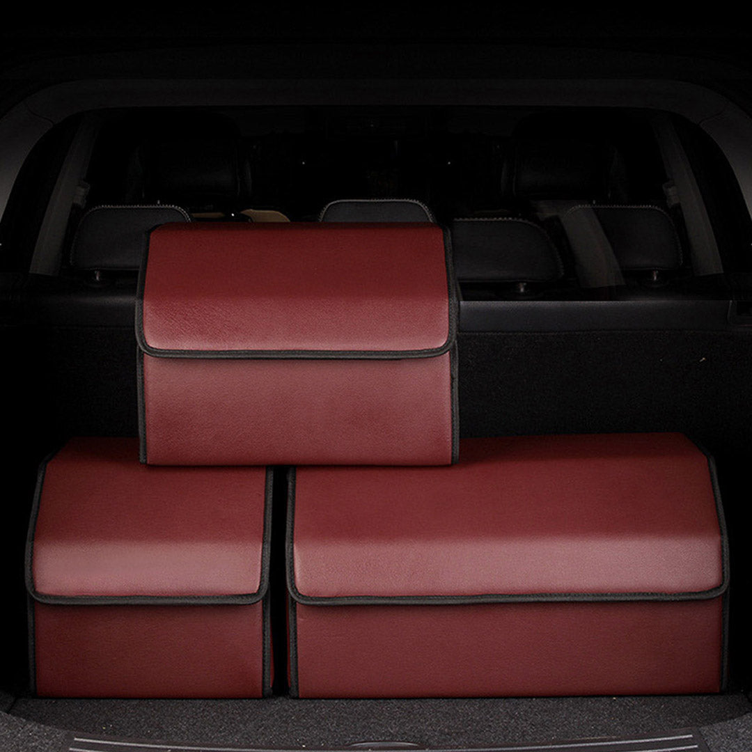 Premium 2X Leather Car Boot Collapsible Foldable Trunk Cargo Organizer Portable Storage Box Red Medium - image11