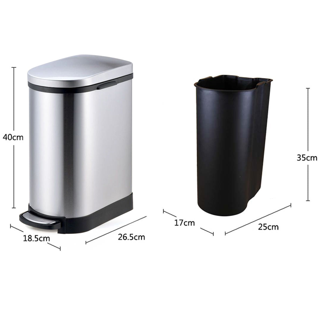 Premium Foot Pedal Stainless Steel Rubbish Recycling Garbage Waste Trash Bin 10L U - image11