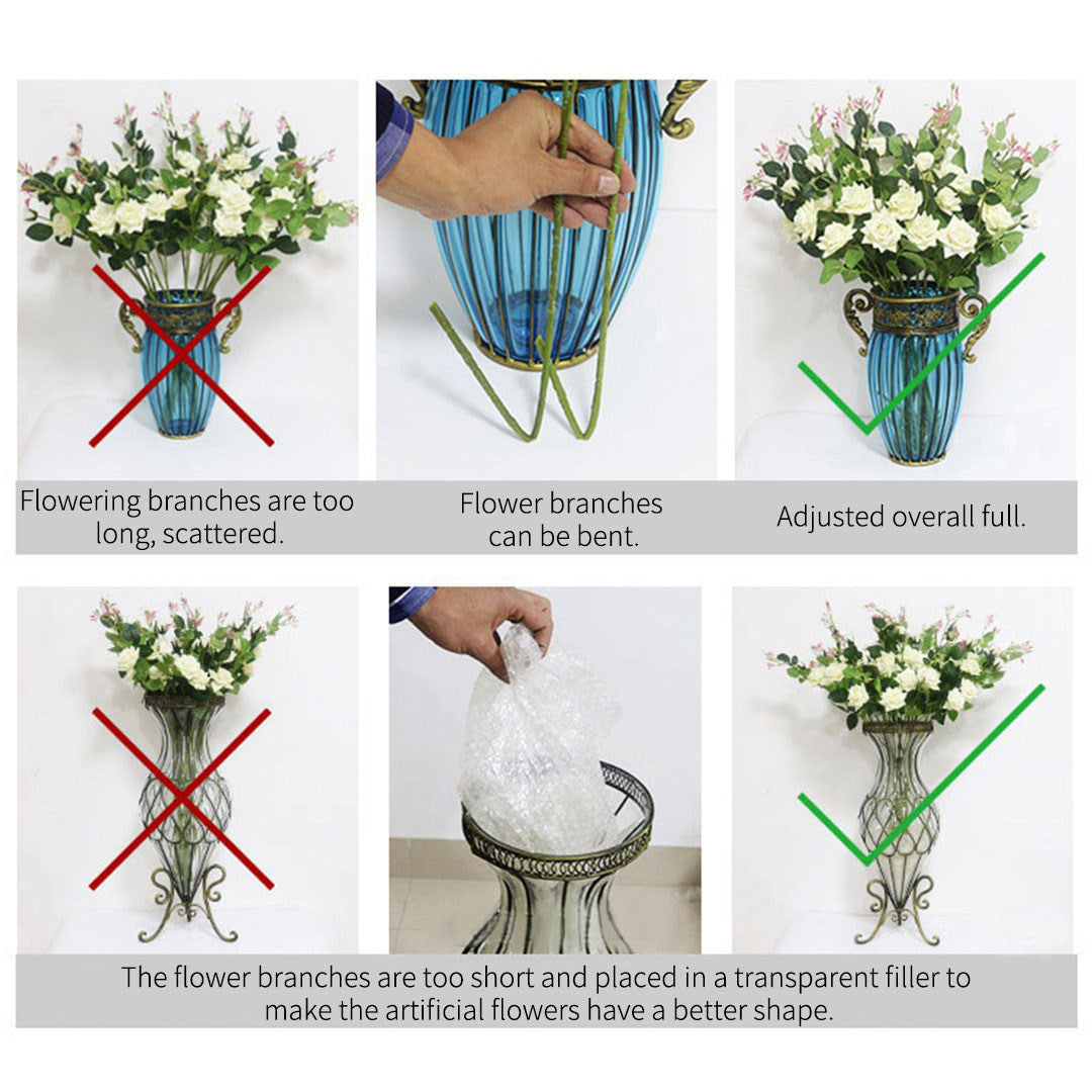 Premium 67cm Blue Glass Tall Floor Vase with 10pcs White Artificial Fake Flower Set - image11