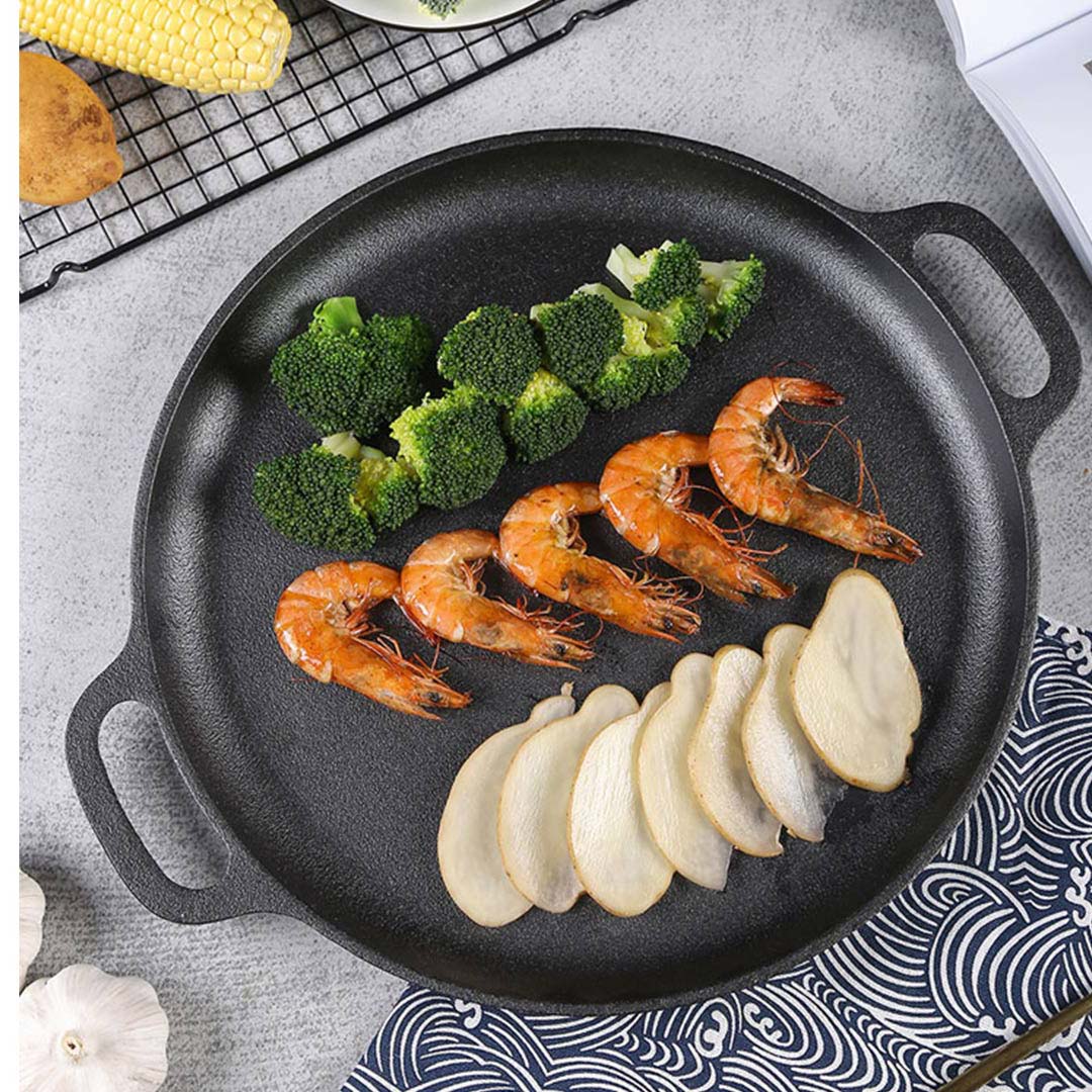 Premium 2x Cast Iron 30cm Frying Pan Skillet Coating Steak Sizzle Platter - image12