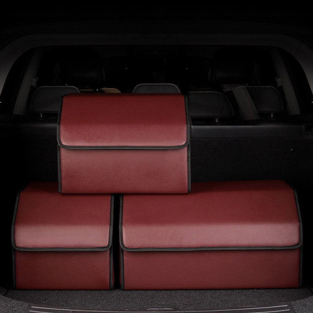 Premium 2X Leather Car Boot Collapsible Foldable Trunk Cargo Organizer Portable Storage Box Red Large - image11