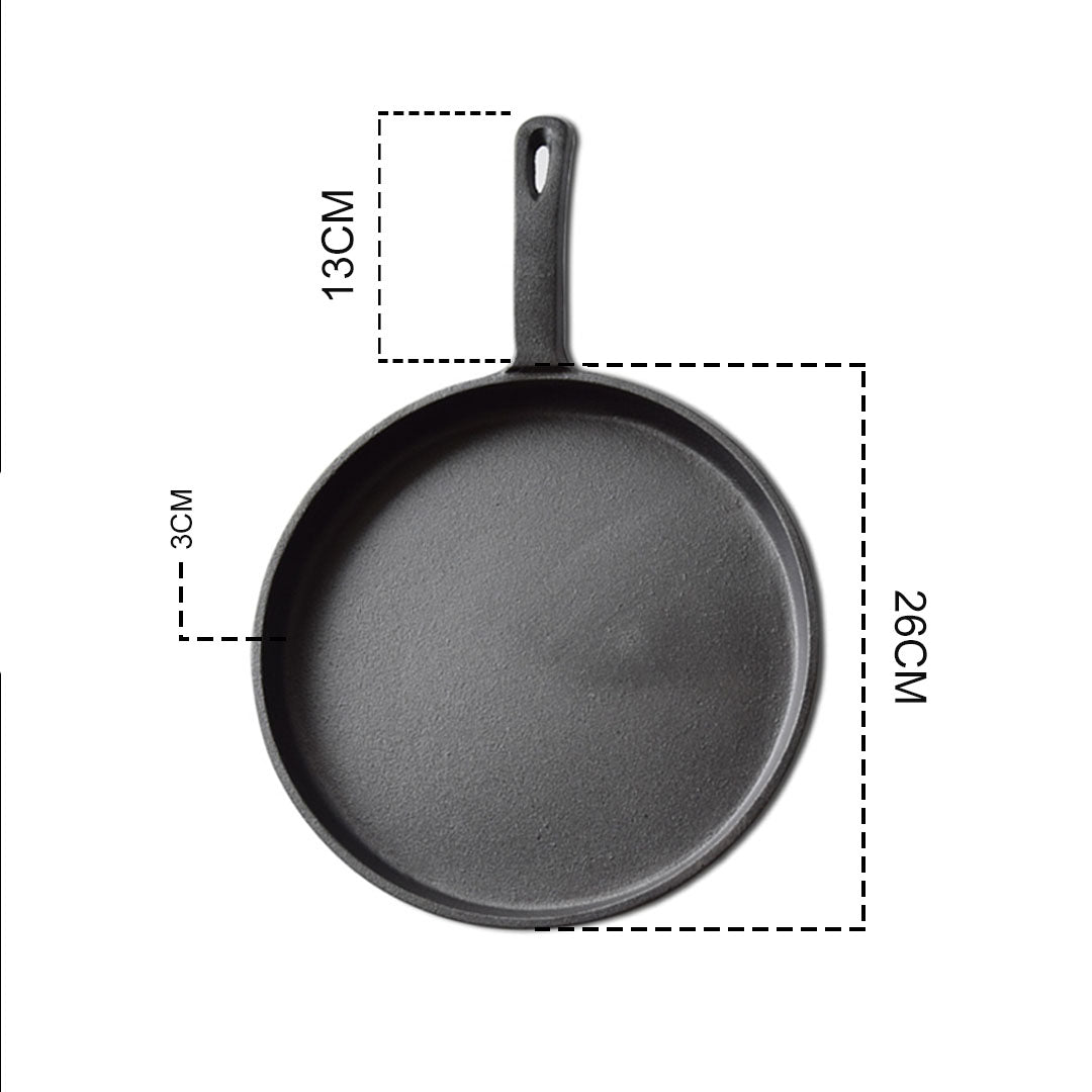 Premium 26cm Round Cast Iron Frying Pan Skillet Griddle Sizzle Platter - image11