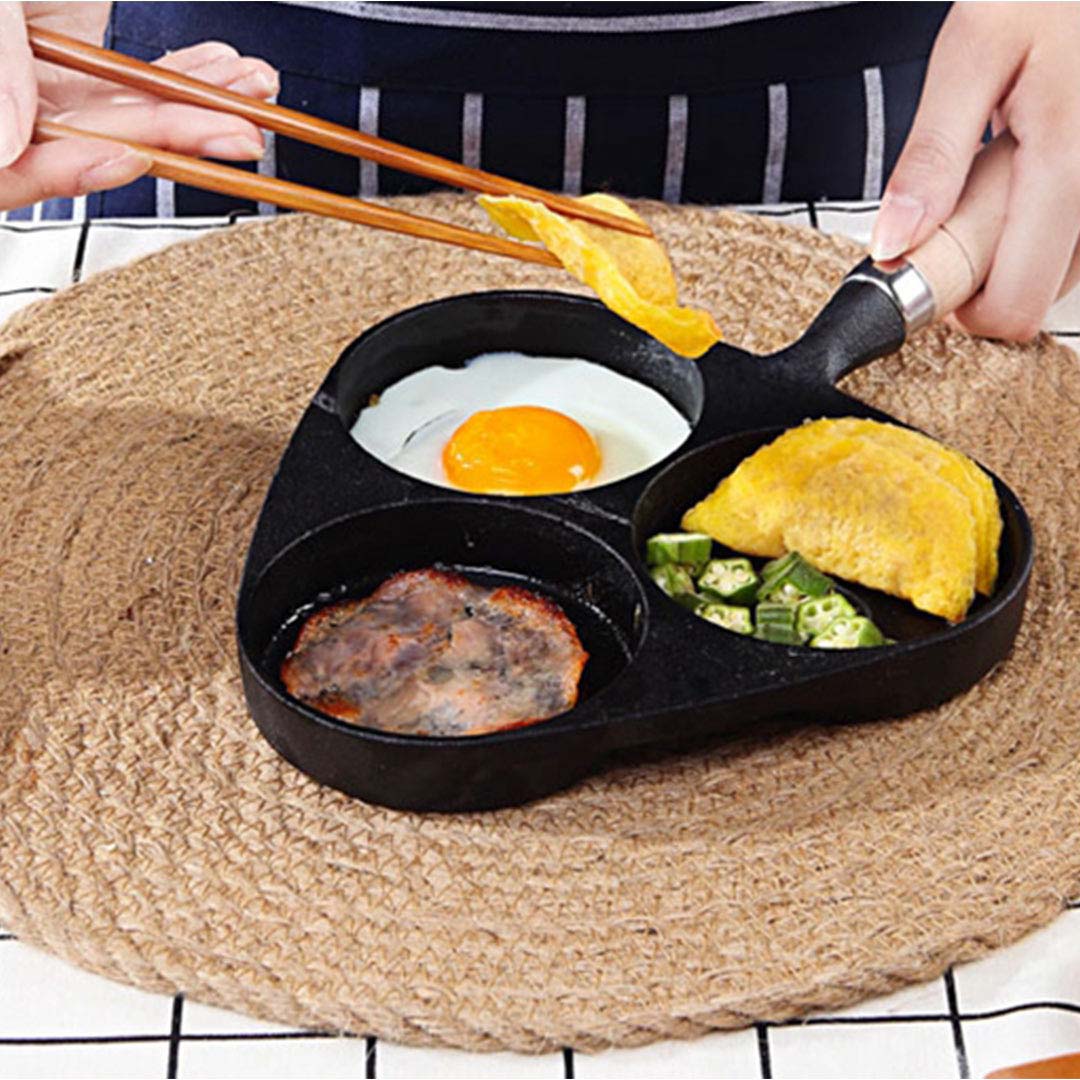 Premium 2X 3 Mold Cast Iron Breakfast Fried Egg Pancake Omelette Fry Pan - image12