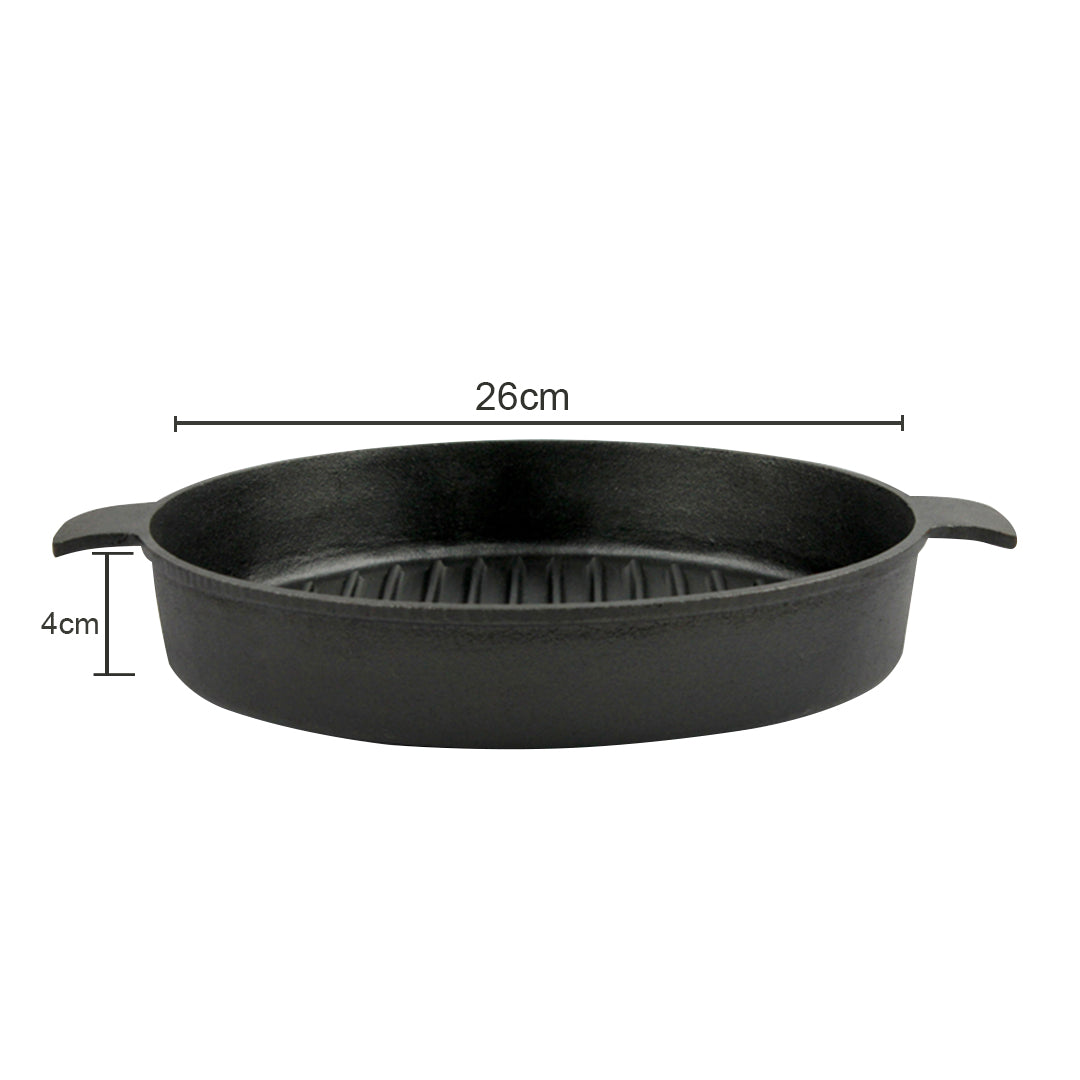 Premium 26cm Round Ribbed Cast Iron Frying Pan Skillet Steak Sizzle Platter with Handle - image12