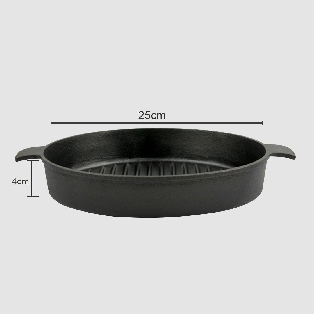 Premium 2X 25cm Round Ribbed Cast Iron Frying Pan Skillet Steak Sizzle Platter with Handle - image12