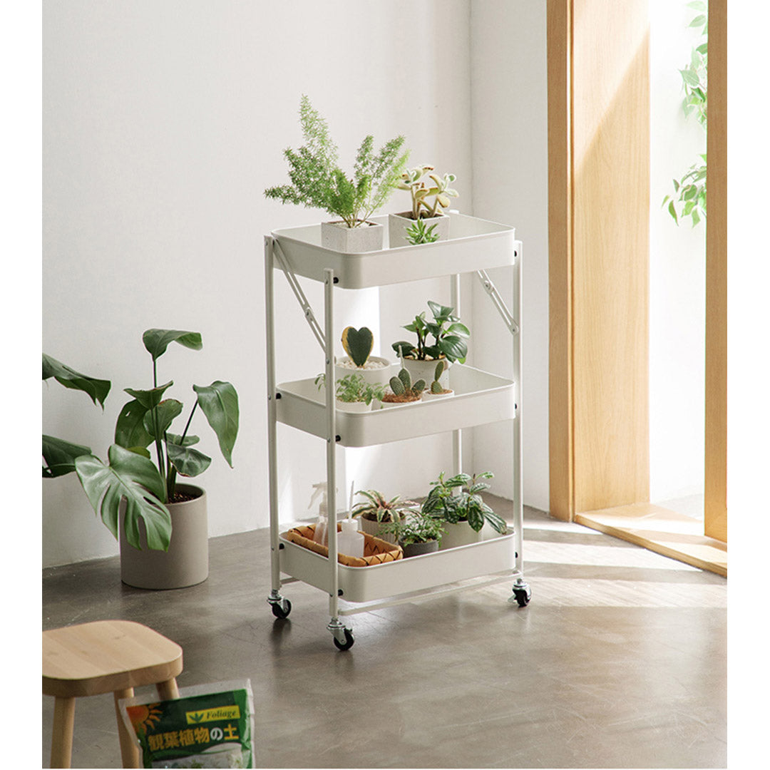 Premium 3 Tier Steel White Foldable Kitchen Cart Multi-Functional Shelves Portable Storage Organizer with Wheels - image12