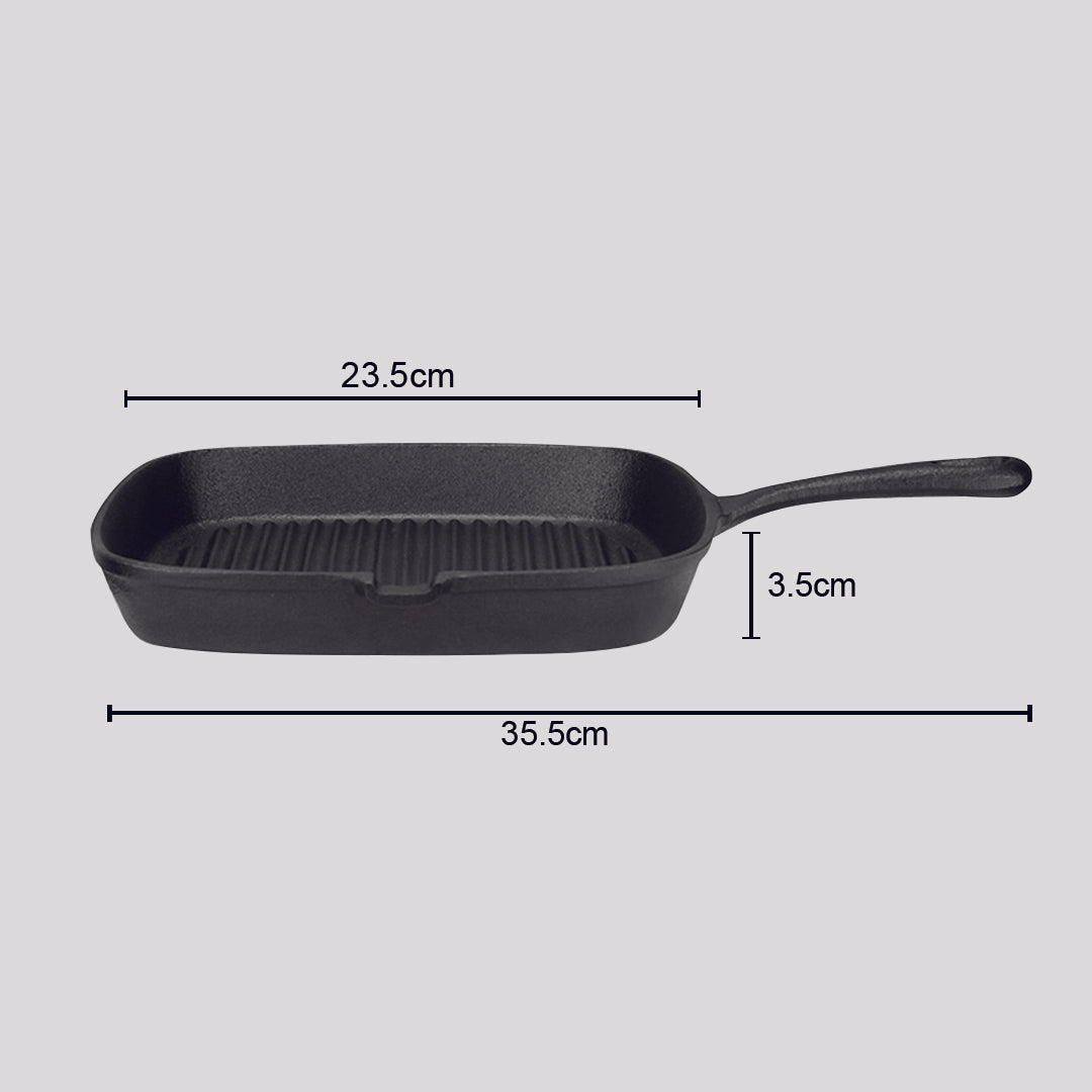 Premium 2X 23.5cm Square Ribbed Cast Iron Frying Pan Skillet Steak Sizzle Platter with Handle - image13