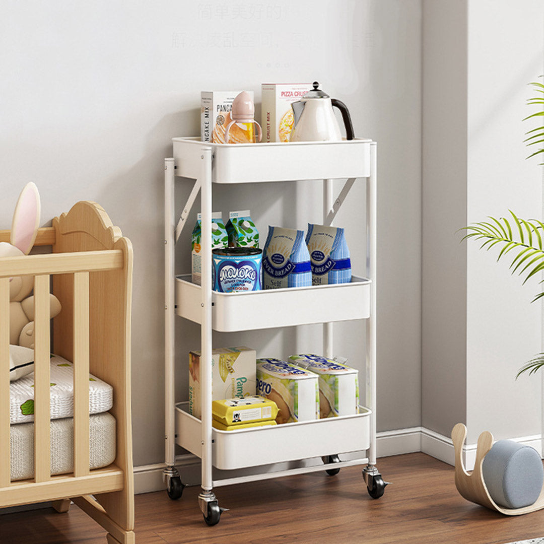 Premium 3 Tier Steel White Foldable Kitchen Cart Multi-Functional Shelves Portable Storage Organizer with Wheels - image13