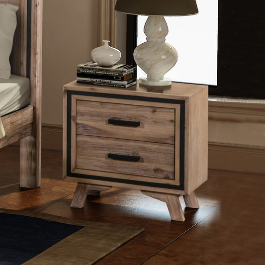 Bedside Table 2 drawer Night Stand with Solid Acacia Storage in Sliver Brush Colour - image1