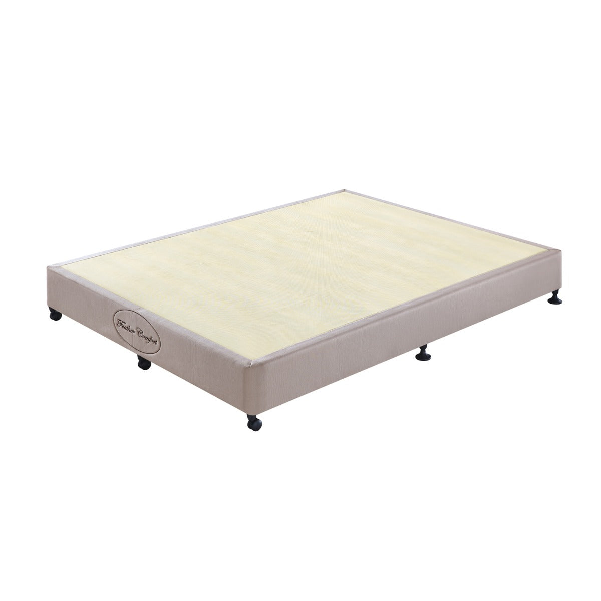 Mattress Base Ensemble King Size Solid Wooden Slat in Beige with Removable Cover - image1