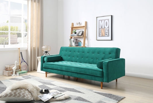 Sofa Bed 3 Seater Button Tufted Lounge Set for Living Room Couch in Velvet Green Colour - image1