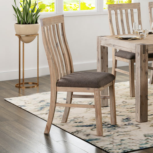 2x Wooden Frame Leatherette in Solid Acacia Wood & Veneer Dining Chairs in Oak Colour - image1