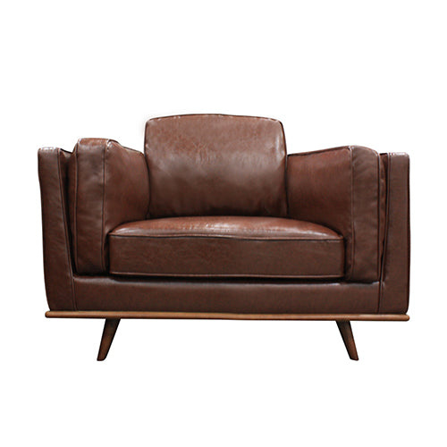 Single Seater Armchair Faux Leather Sofa Modern Lounge Accent Chair in Brown with Wooden Frame - image1