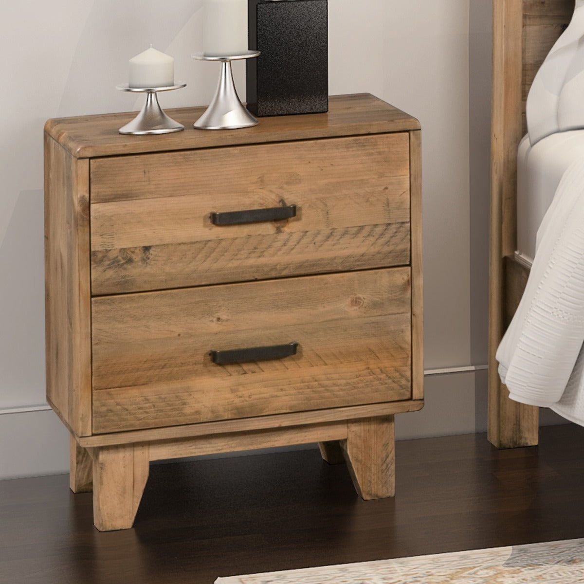 Bedside Table 2 drawers Night Stand Solid Wood Storage Light Brown Colour - image1