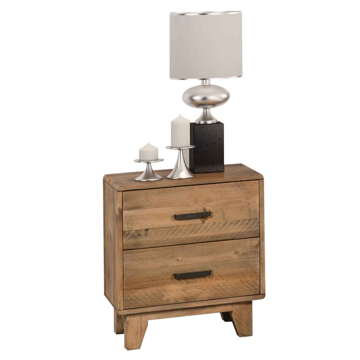 Bedside Table 2 drawers Night Stand Solid Wood Storage Light Brown Colour - image2