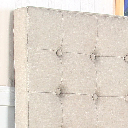 Bed Head King Beige Headboard Upholstery Fabric Tufted Buttons - image3