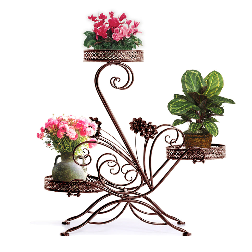 Plant Stand Outdoor Indoor Metal Flower Pots Rack Corner Planter Shelf - image7