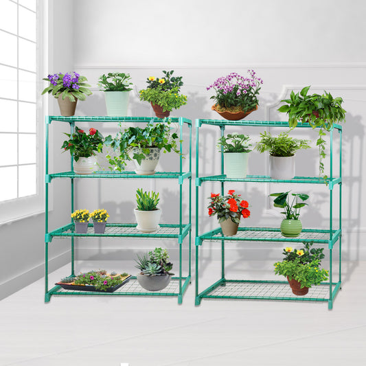 2x 4 Tier Plant Shelve Garden Greenhouse Steel Storage Shelving Frame Stand Rack - image1