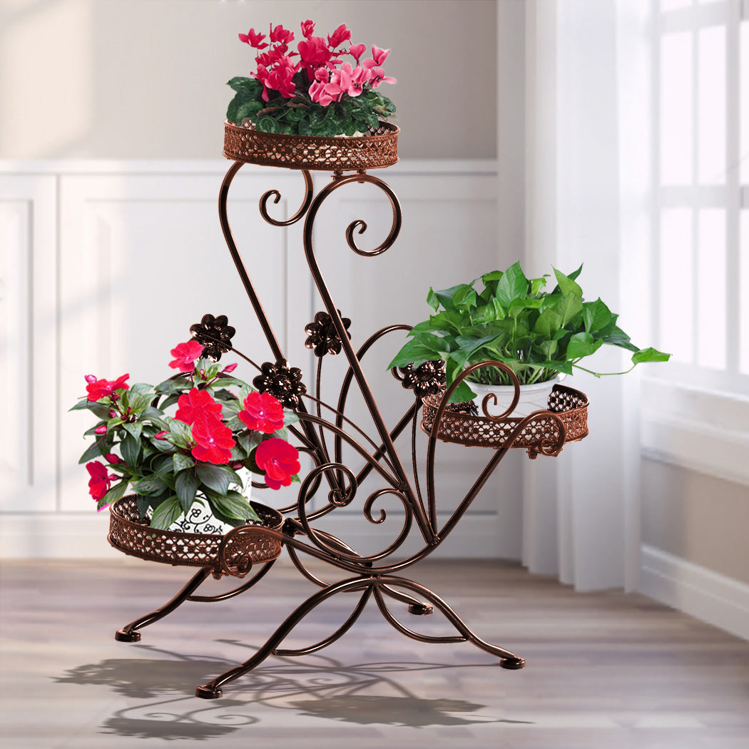 Plant Stand Outdoor Indoor Metal Flower Pots Rack Corner Planter Shelf - image8