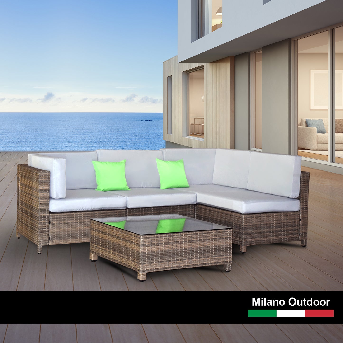 Milano Outdoor 5 PC Rattan Sofa Set Colour Oatmeal Seat & Black Coating (5 Boxes) - image3