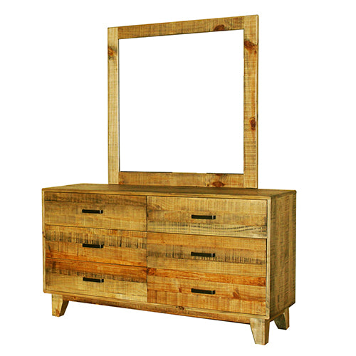 Dresser with 6 Storage Drawers in Solid Acacia With Mirror in Vintage Light Brown Colour - image1