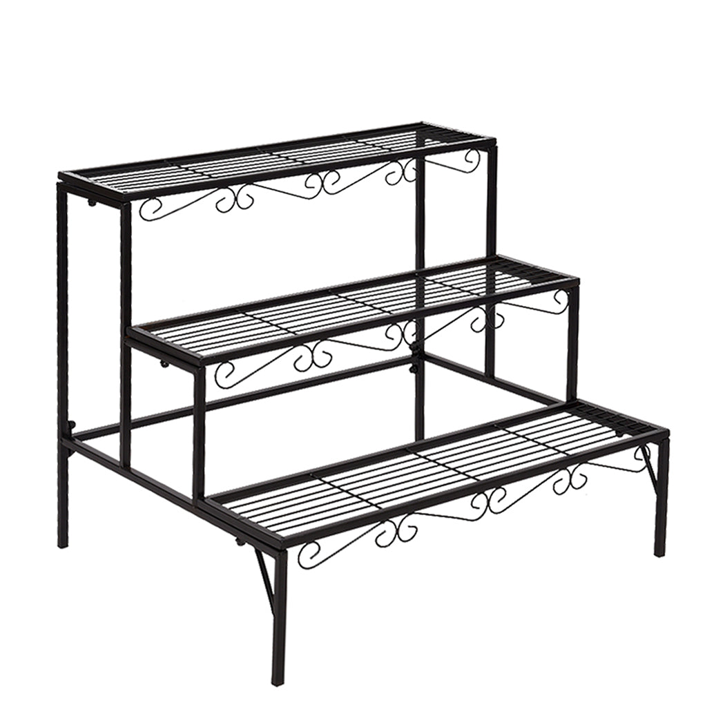 Plant Stand 3 Tier Rectangle Metal Flower Pot Planter Corner Shelf Black - image2