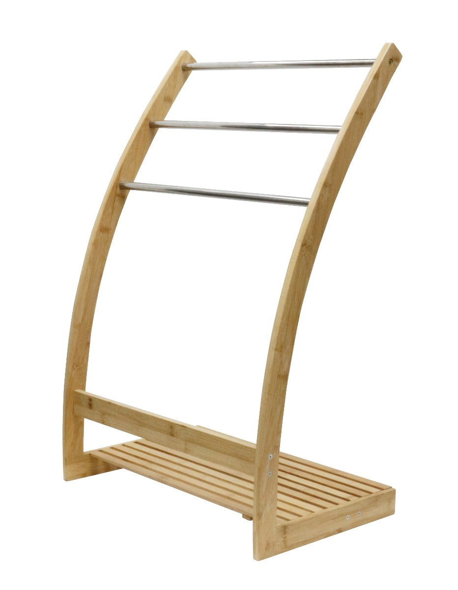 Bamboo Towel Bar Metal Holder Rack 3-Tier Freestanding and Bottom shelf for Bathroom - image1