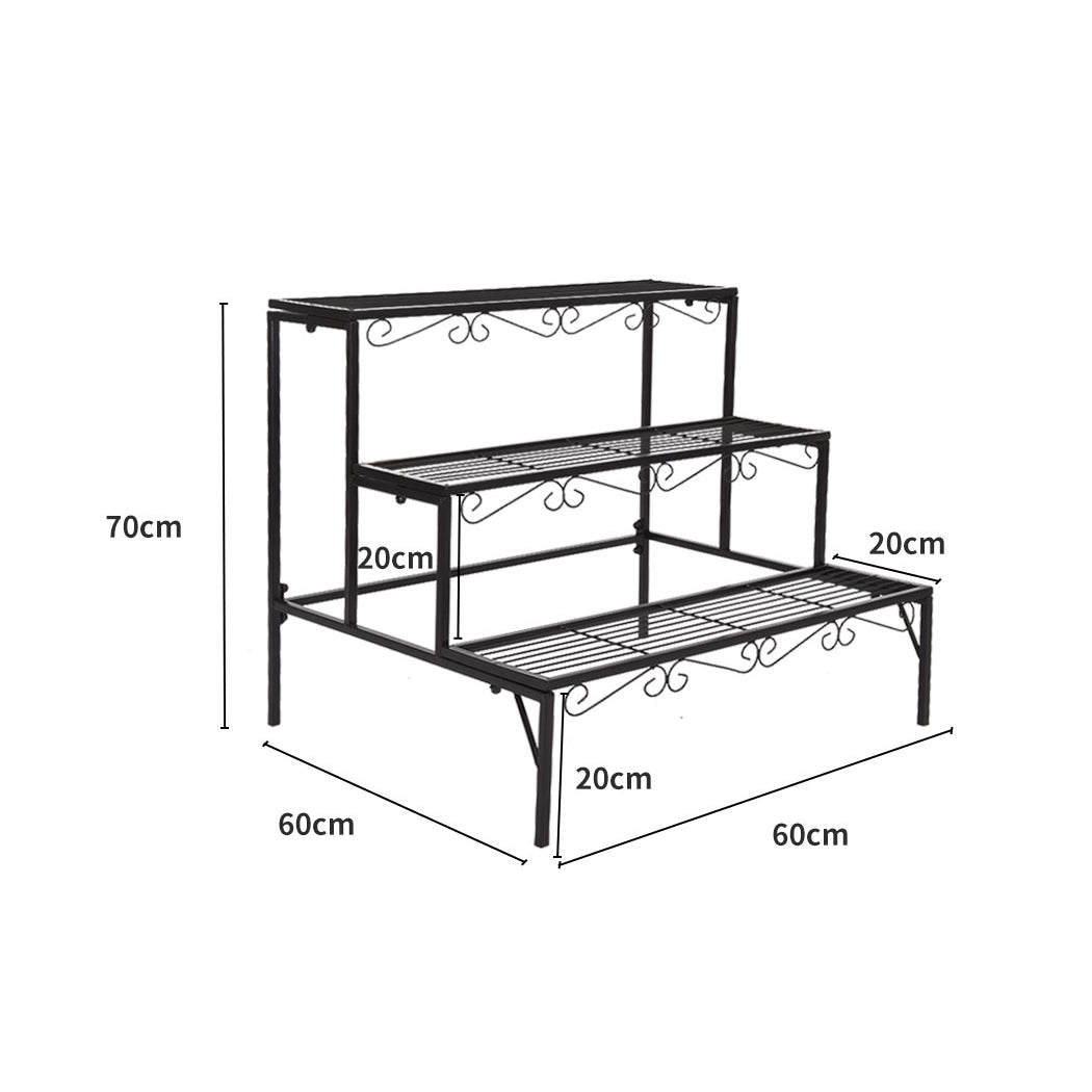 Plant Stand 3 Tier Rectangle Metal Flower Pot Planter Corner Shelf Black - image3