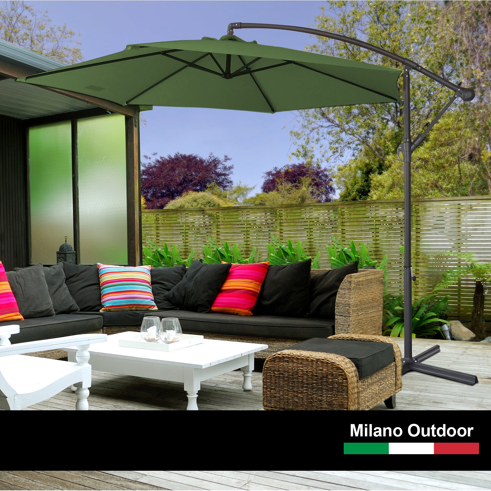 Milano Outdoor - Outdoor 3 Meter Hanging and Folding Umbrella - Green - image3