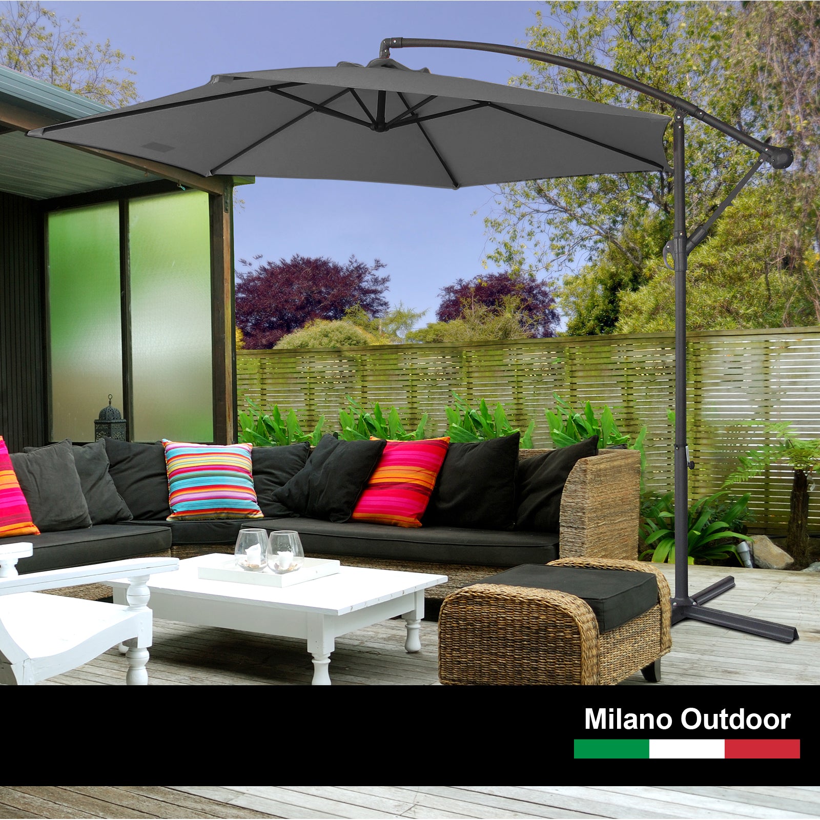 Milano Outdoor - Outdoor 3 Meter Hanging and Folding Umbrella - Charcoal - image3