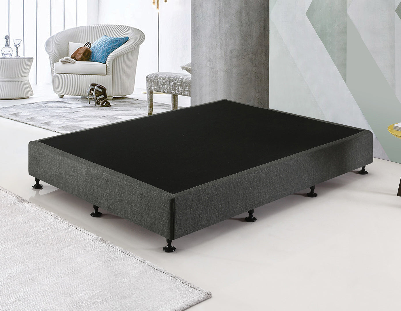 King Single Ensemble Bed Base Platinum Graphite Linen Fabric - image7