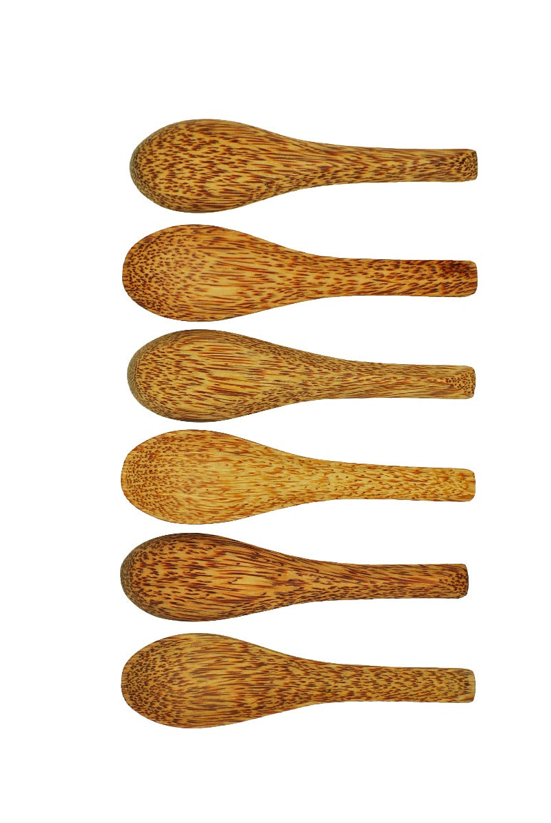 Set of 6 Dinning Coconut wooden Soup Spoons Natural - image1