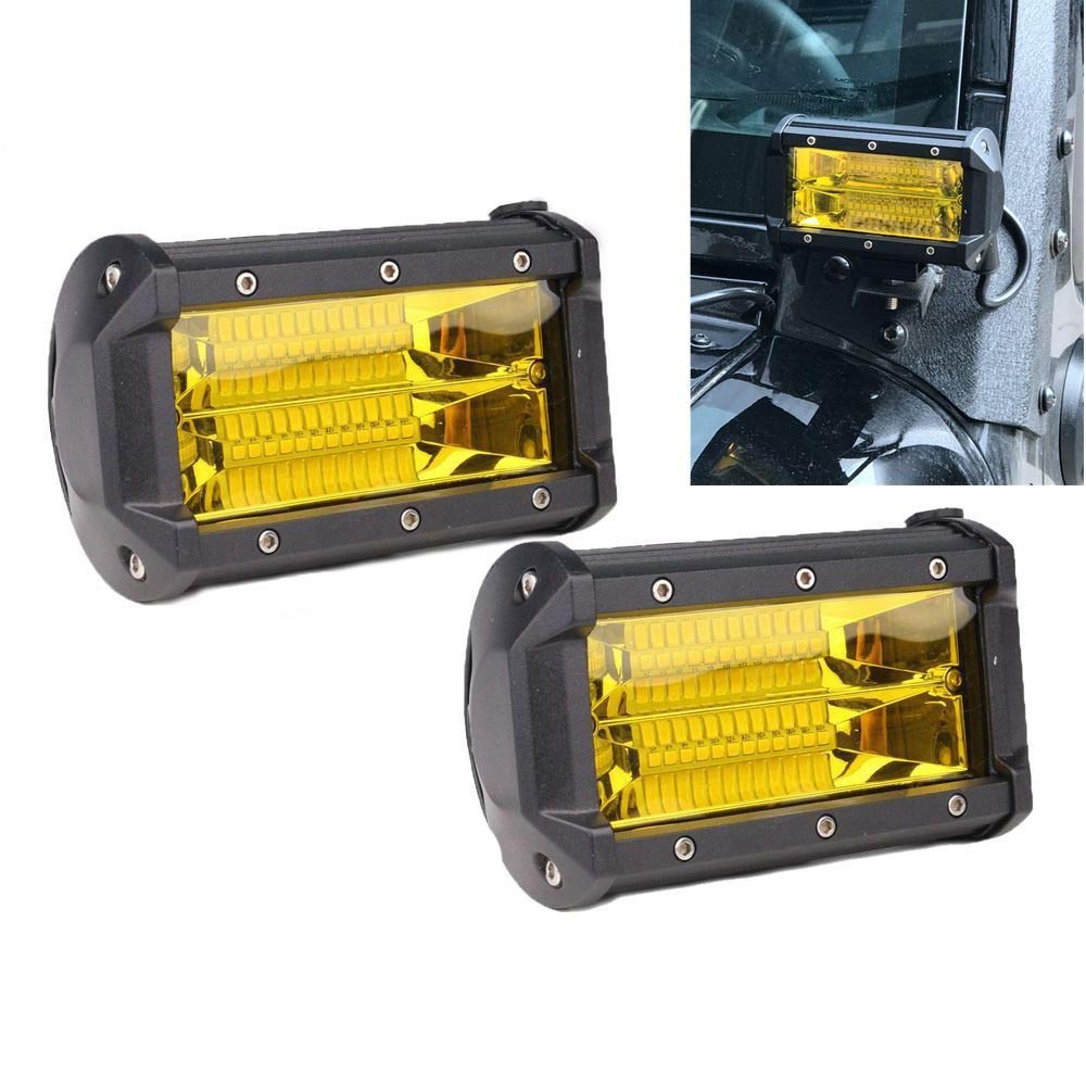 2x 5inch Flood LED Light Bar Offroad Boat Work Driving Fog Lamp Truck Yellow - image3