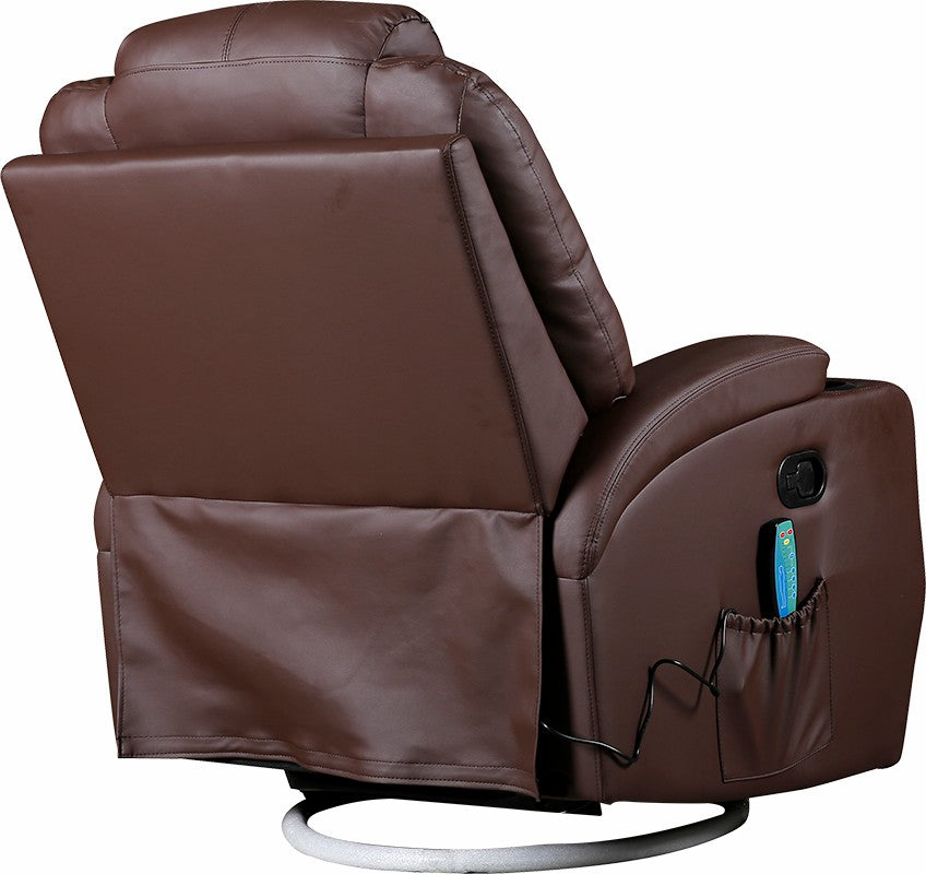 Brown Massage Sofa Chair Recliner 360 Degree Swivel PU Leather Lounge 8 Point Heated - image5