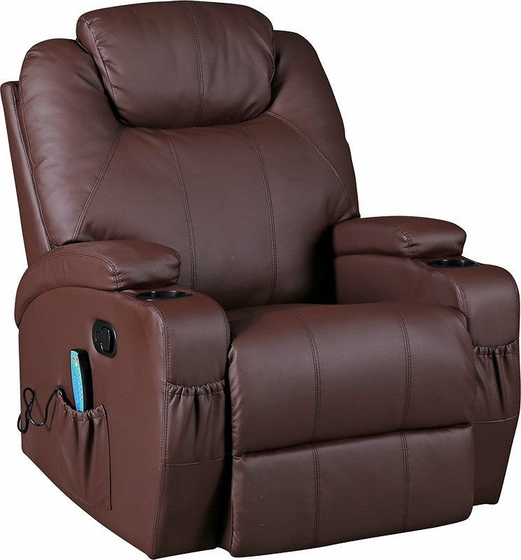 Brown Massage Sofa Chair Recliner 360 Degree Swivel PU Leather Lounge 8 Point Heated - image3