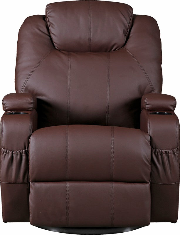 Brown Massage Sofa Chair Recliner 360 Degree Swivel PU Leather Lounge 8 Point Heated - image1
