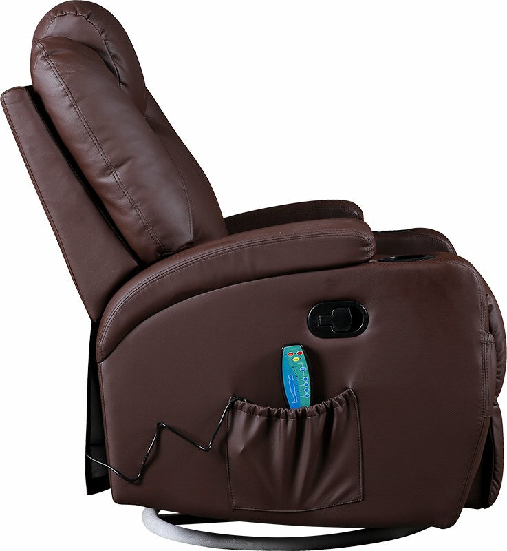 Brown Massage Sofa Chair Recliner 360 Degree Swivel PU Leather Lounge 8 Point Heated - image4