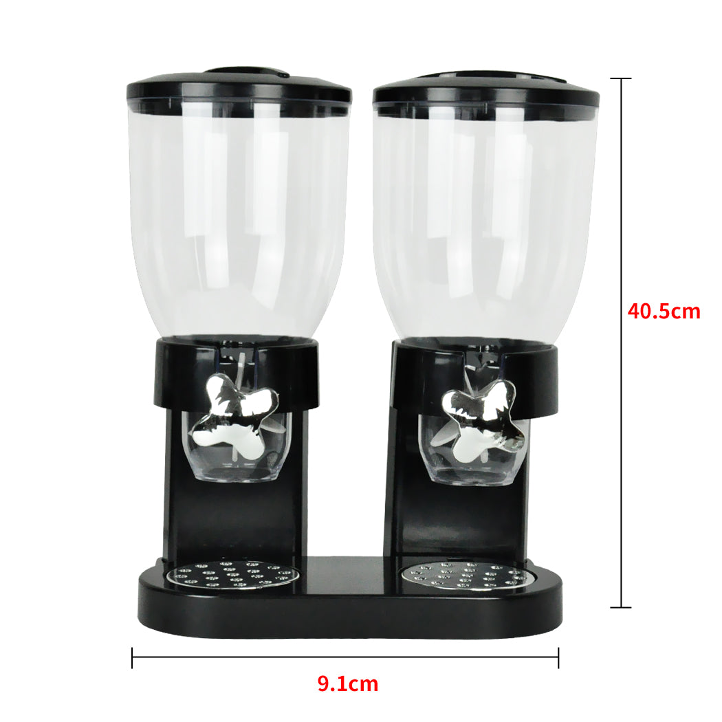 Double Cereal Dispenser Dry Food Storage Container Dispense Machine Black - image3