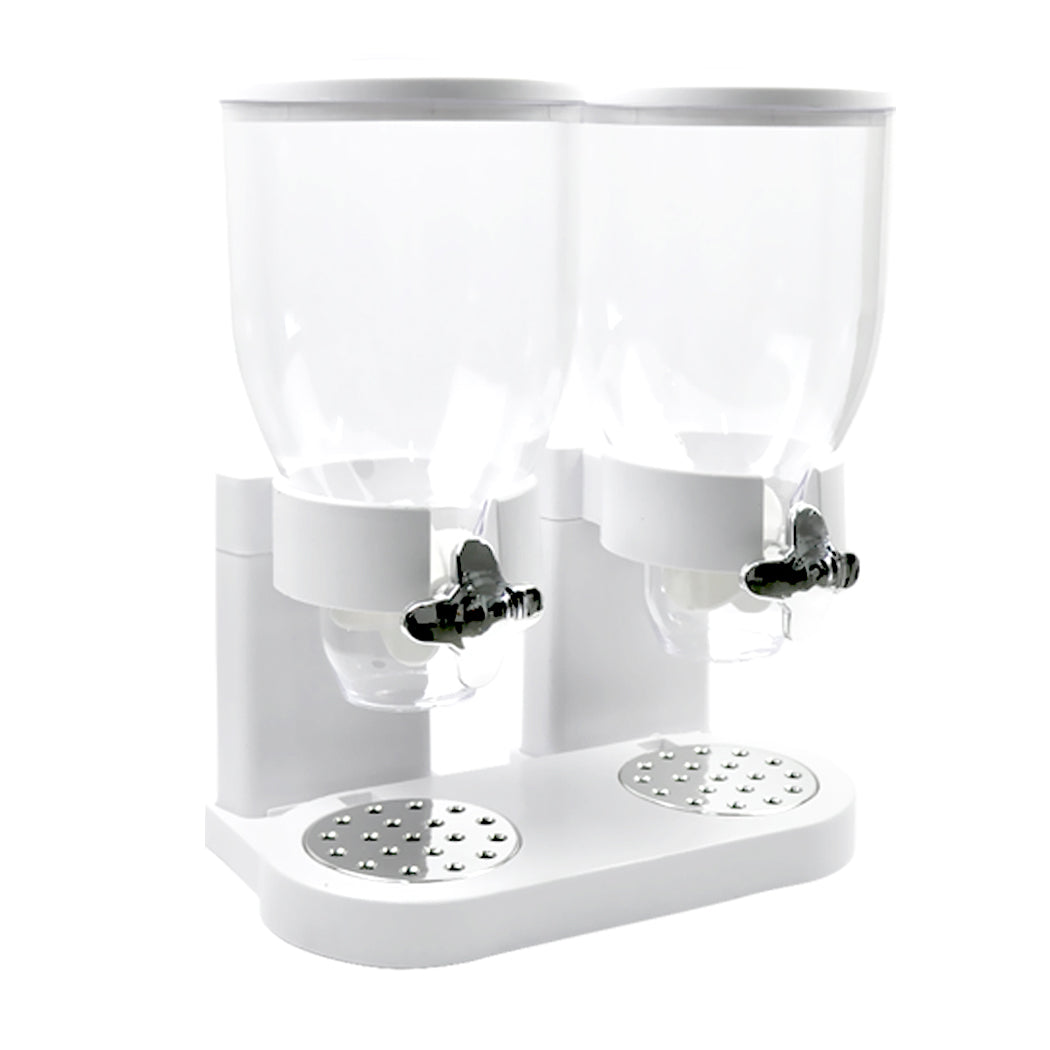 Double Cereal Dispenser Dry Food Storage Container Dispense Machine White - image2