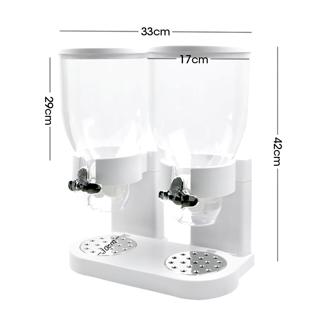 Double Cereal Dispenser Dry Food Storage Container Dispense Machine White - image3