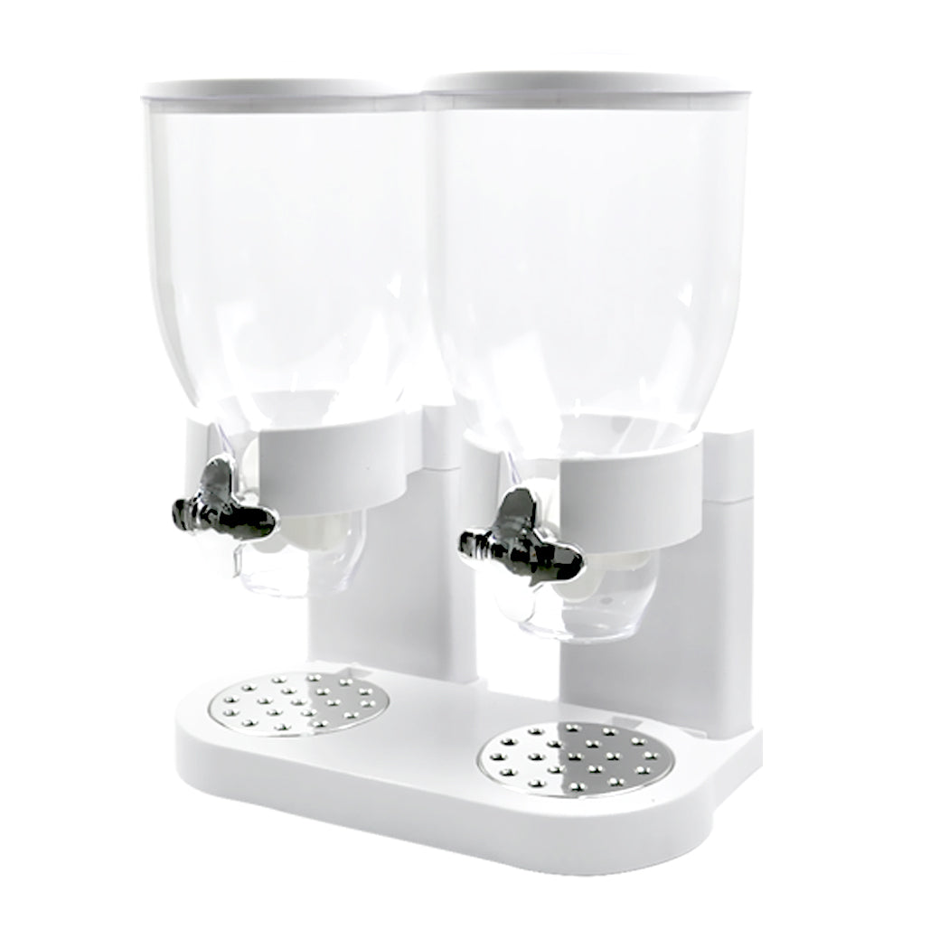 Double Cereal Dispenser Dry Food Storage Container Dispense Machine White - image1