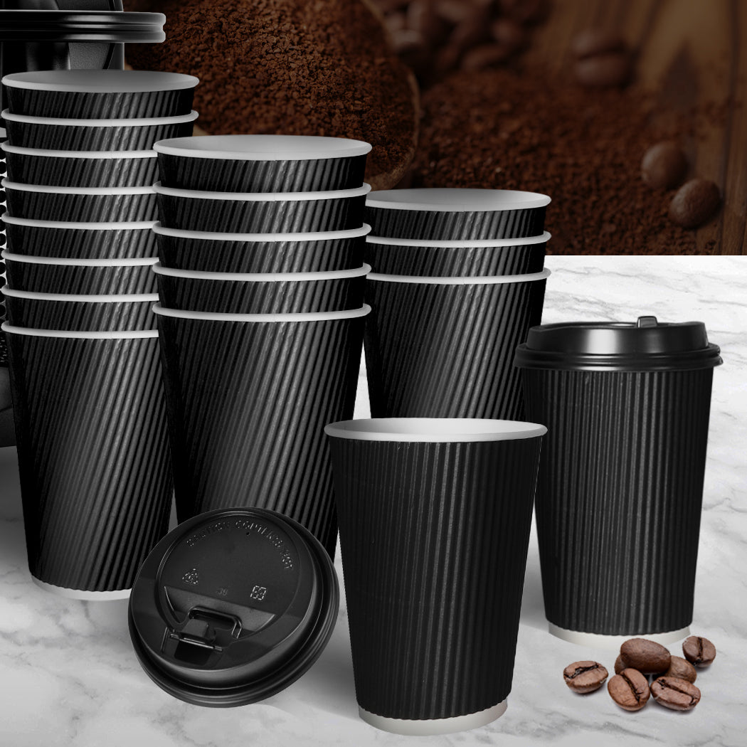 500 Pcs 8oz Disposable Takeaway Coffee Paper Cups Triple Wall Take Away w Lids - image7