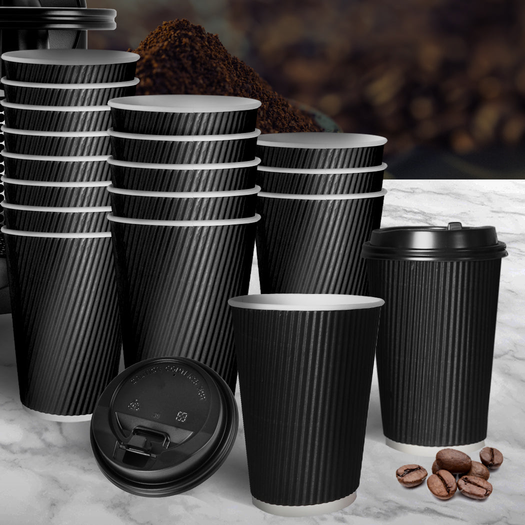 500 Pcs 8oz Disposable Takeaway Coffee Paper Cups Triple Wall Take Away w Lids - image8