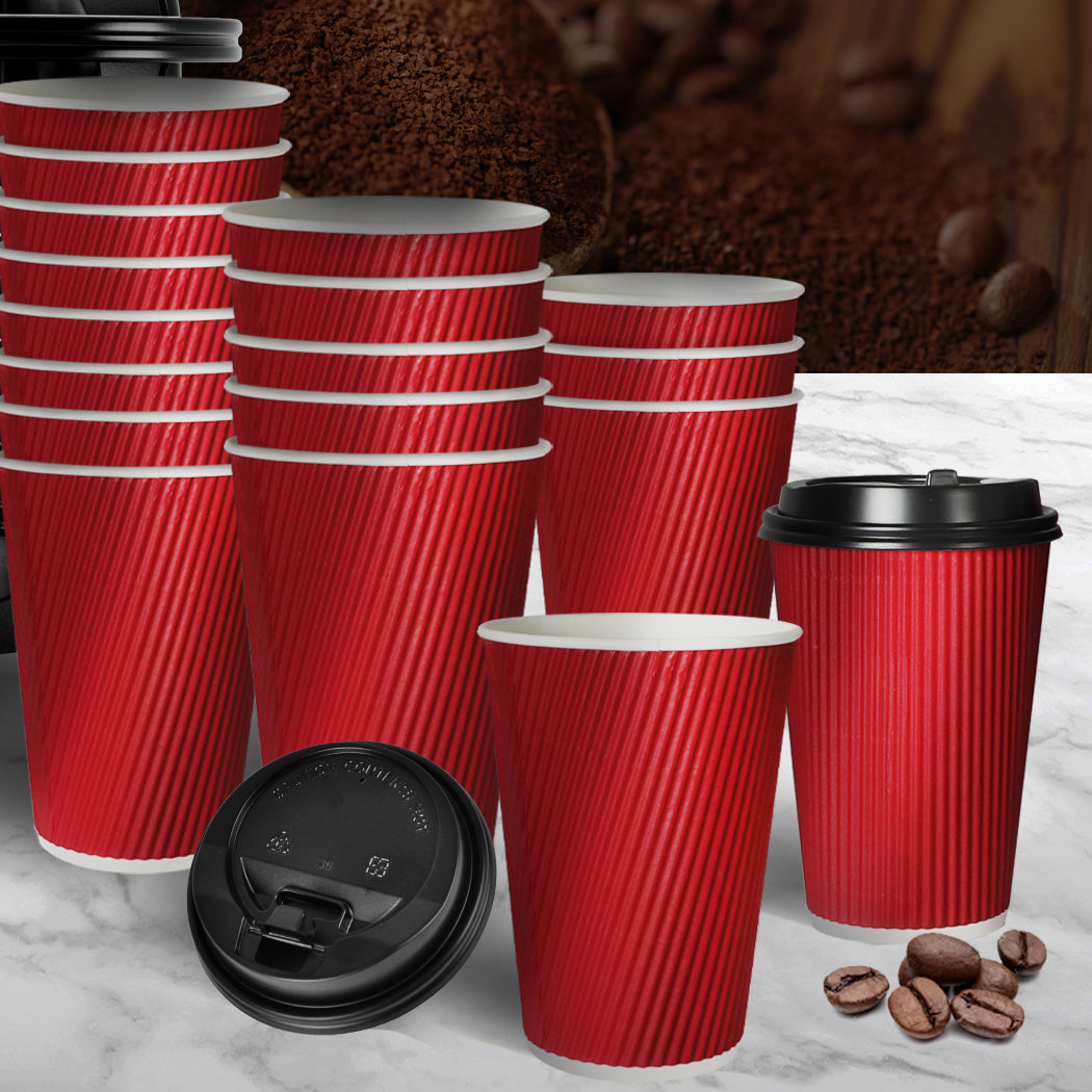 500 Pcs 8oz Disposable Takeaway Coffee Paper Cups Triple Wall Take Away w Lids - image7