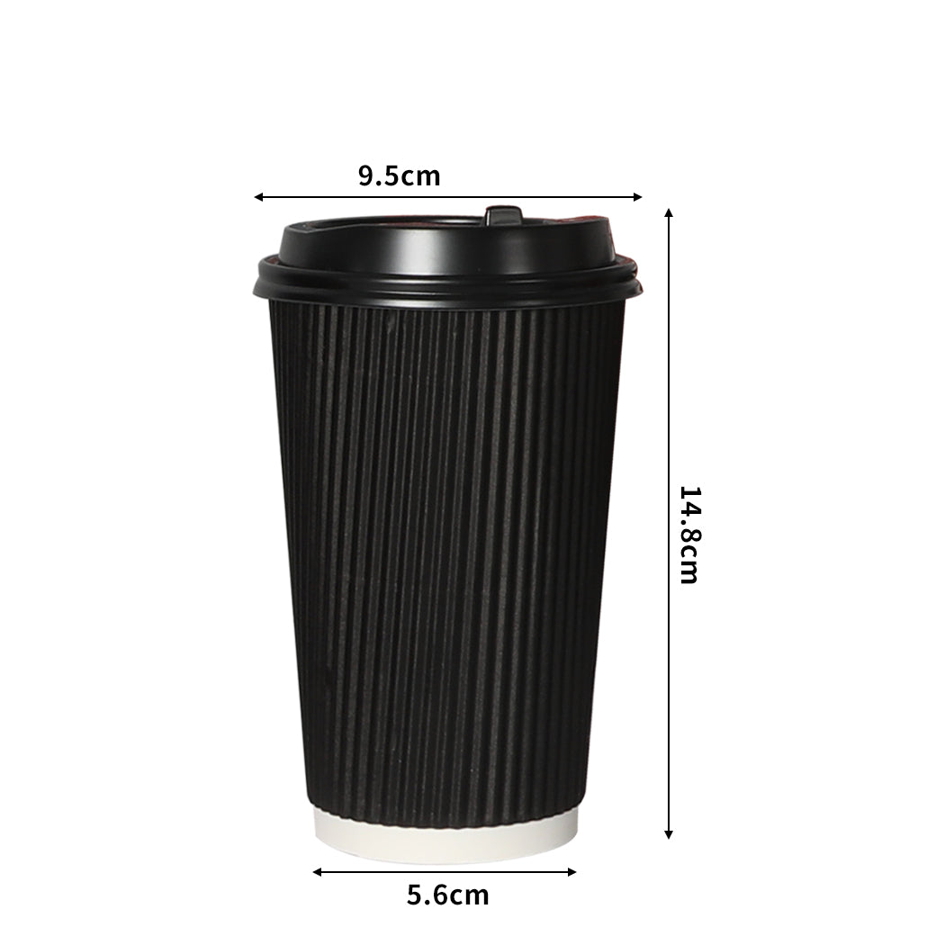 100 Pcs 16oz Disposable Takeaway Coffee Paper Cups Triple Wall Take Away w Lids - image3