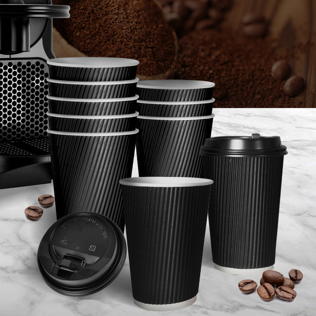 100 Pcs 16oz Disposable Takeaway Coffee Paper Cups Triple Wall Take Away w Lids - image7