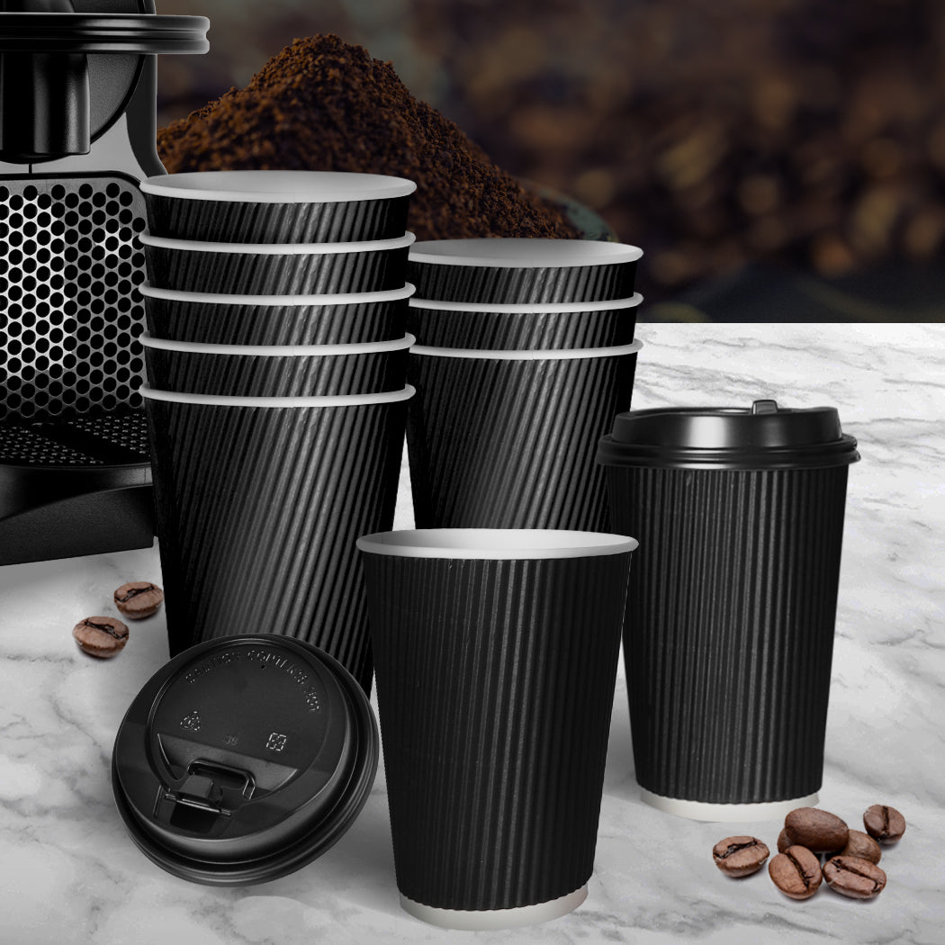 100 Pcs 16oz Disposable Takeaway Coffee Paper Cups Triple Wall Take Away w Lids - image8