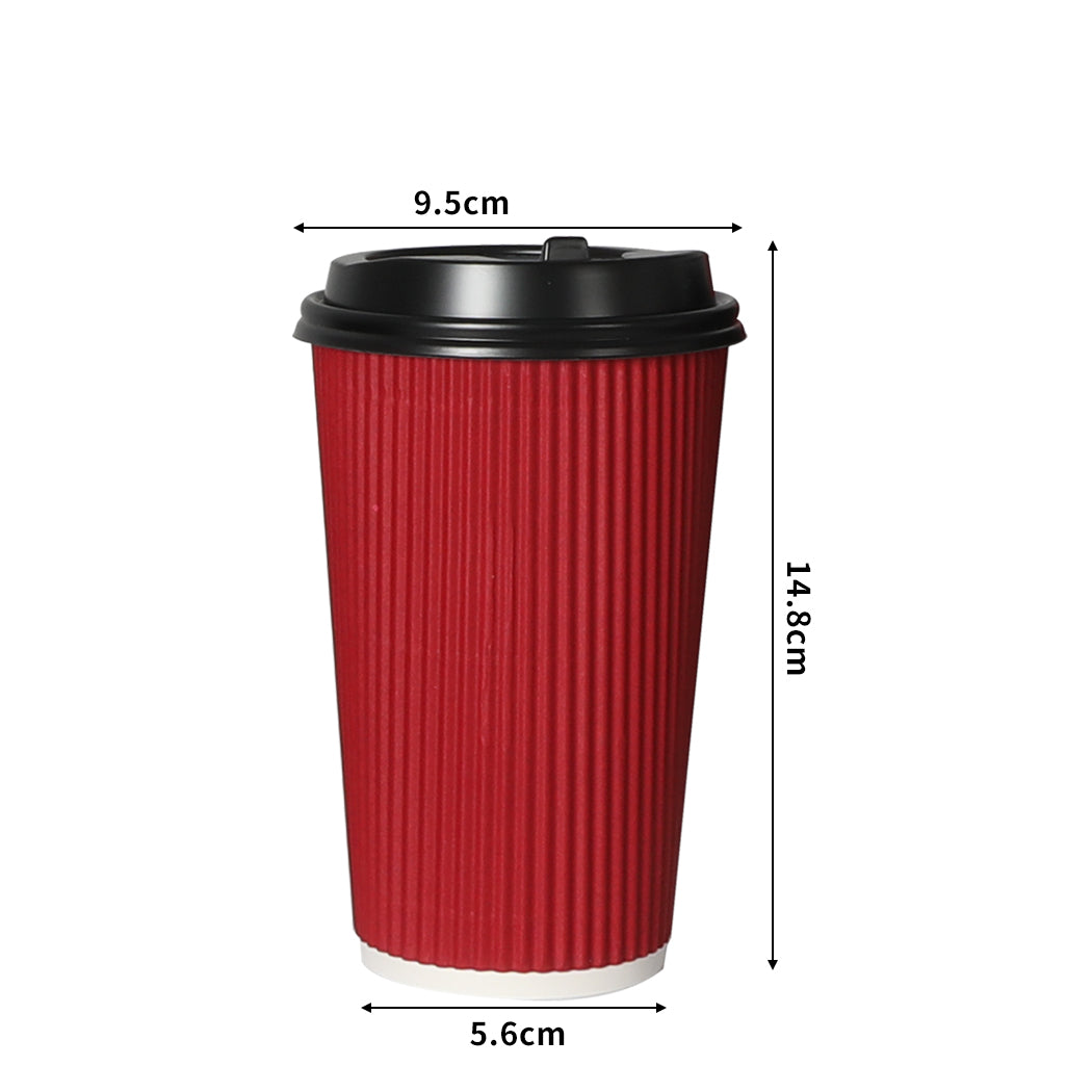 100 Pcs 16oz Disposable Takeaway Coffee Paper Cups Triple Wall Take Away w Lids - image3